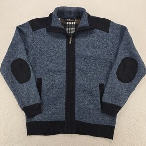 YeoKou Cashmere Wool Sweater Jacket Men M Full Zip Fleece Lined Elbow Patches
